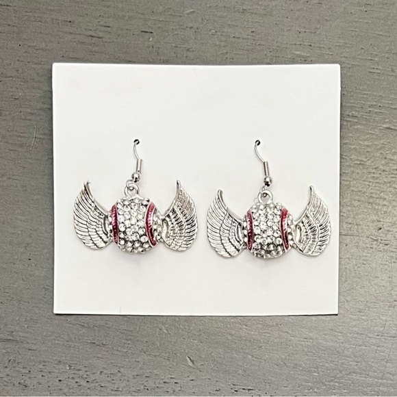 Basketball Allover Orange Rhinestone & Silver Angel Wing Mom NBA 1.5” Earrings - Picture 4 of 5